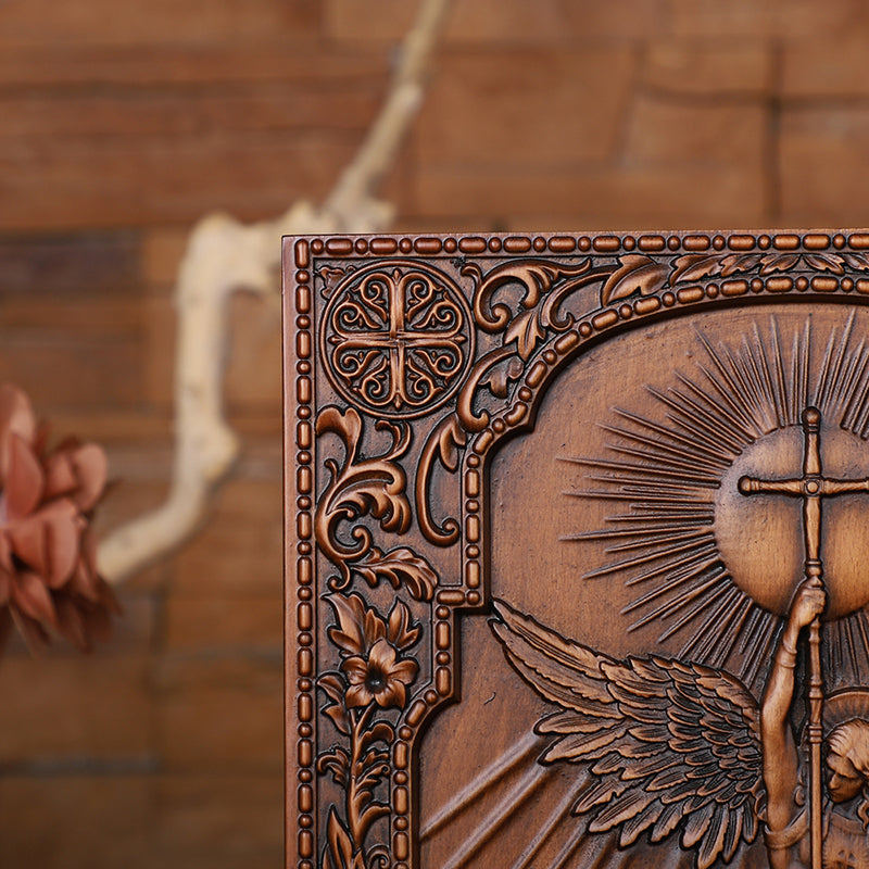 Handcrafted Archangel Michael Wooden Icon - Religious Wall Decor, Christian Gift & Best Home Altar 2025 - QIADGE