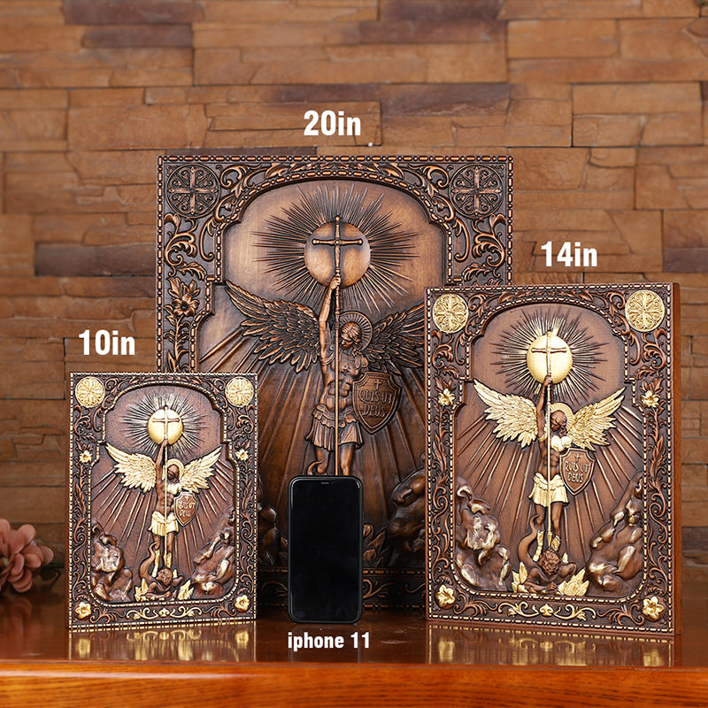 Handcrafted Archangel Michael Wooden Icon - Religious Wall Decor, Christian Gift & Best Home Altar 2025 - QIADGE