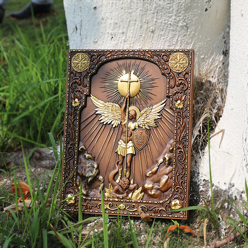 Handcrafted Archangel Michael Wooden Icon - Religious Wall Decor, Christian Gift & Best Home Altar 2025 - QIADGE