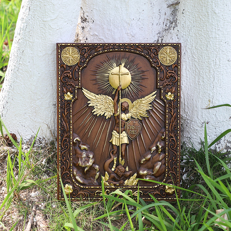Handcrafted Archangel Michael Wooden Icon - Religious Wall Decor, Christian Gift & Best Home Altar 2025 - QIADGE