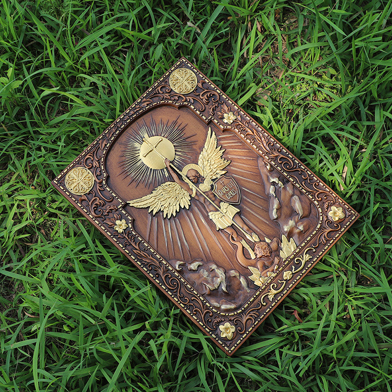 Handcrafted Archangel Michael Wooden Icon - Religious Wall Decor, Christian Gift & Best Home Altar 2025 - QIADGE