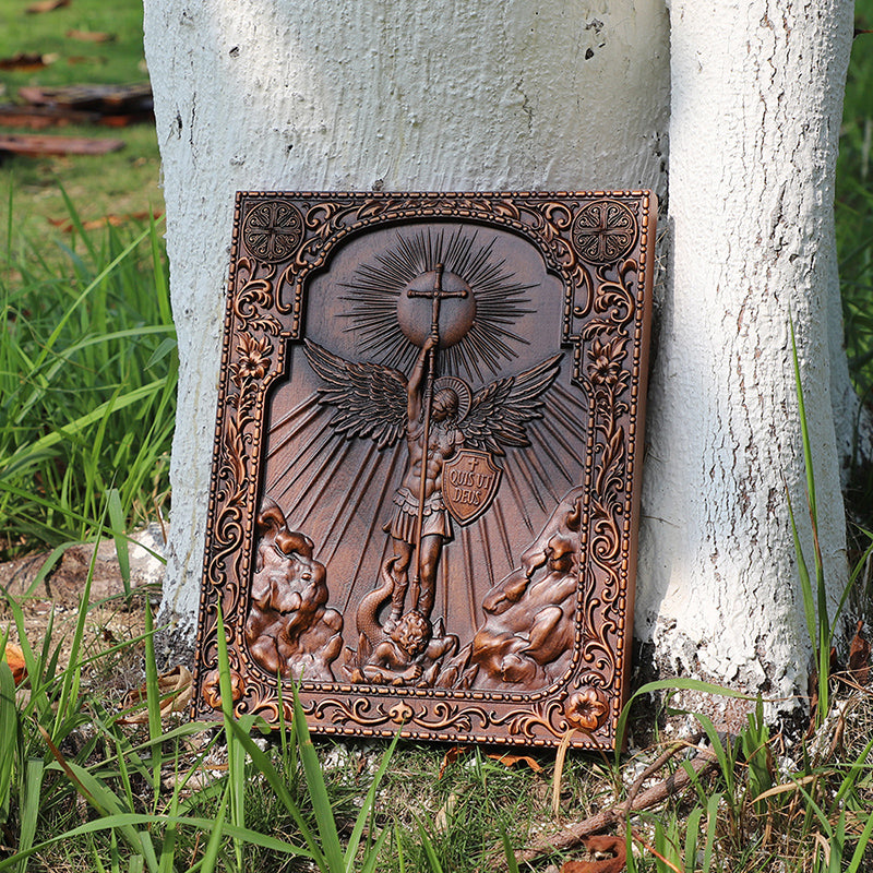 Handcrafted Archangel Michael Wooden Icon - Religious Wall Decor, Christian Gift & Best Home Altar 2025 - QIADGE