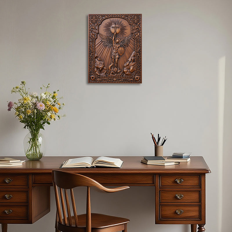 Handcrafted Archangel Michael Wooden Icon - Religious Wall Decor, Christian Gift & Best Home Altar 2025 - QIADGE