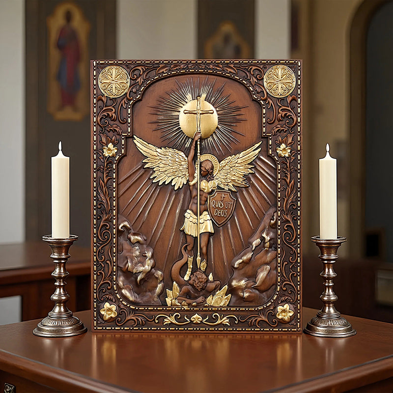 Handcrafted Archangel Michael Wooden Icon - Religious Wall Decor, Christian Gift & Best Home Altar 2025 - QIADGE