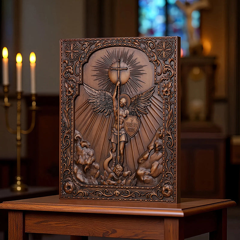 Handcrafted Archangel Michael Wooden Icon - Religious Wall Decor, Christian Gift & Best Home Altar 2025 - QIADGE