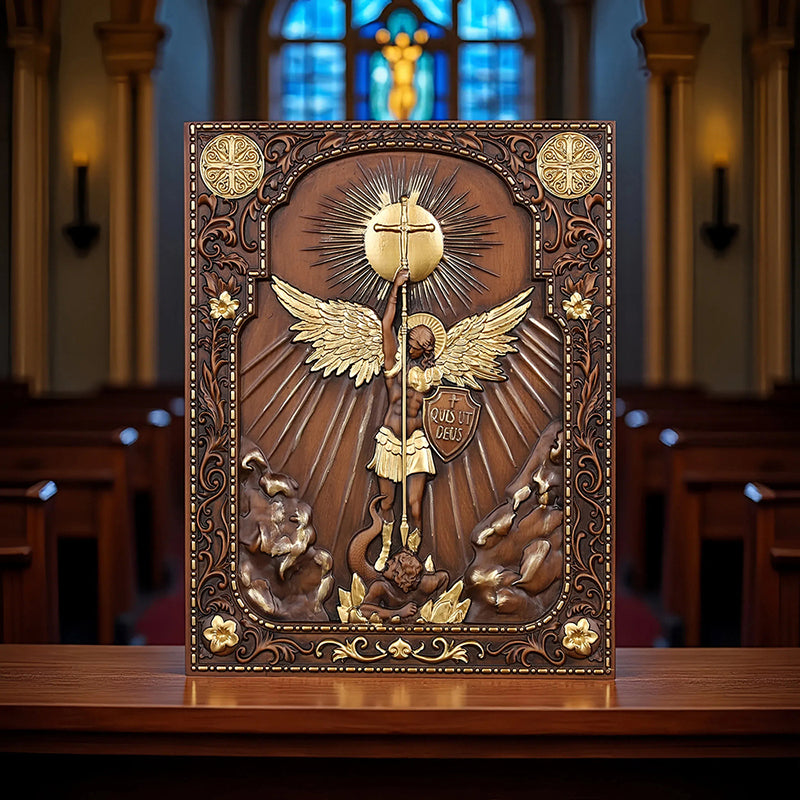Handcrafted Archangel Michael Wooden Icon - Religious Wall Decor, Christian Gift & Best Home Altar 2025 - QIADGE