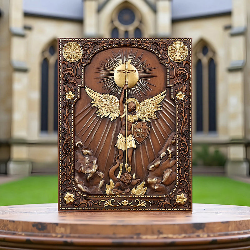 Handcrafted Archangel Michael Wooden Icon - Religious Wall Decor, Christian Gift & Best Home Altar 2025 - QIADGE