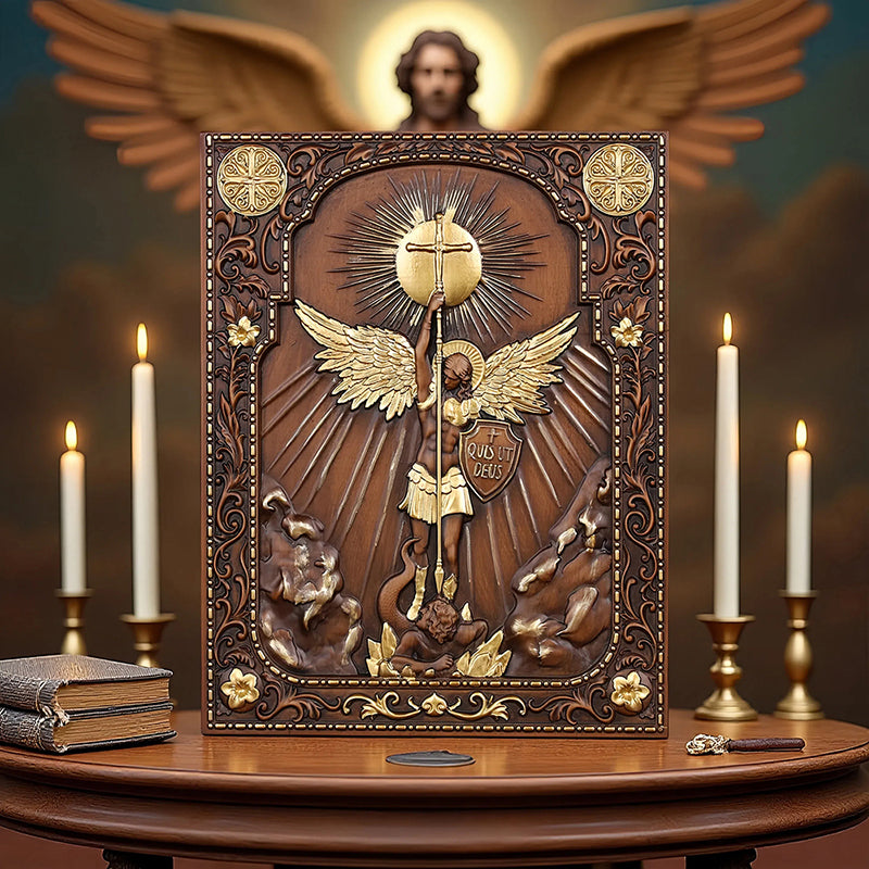 Handcrafted Archangel Michael Wooden Icon - Religious Wall Decor, Christian Gift & Best Home Altar 2025 - QIADGE