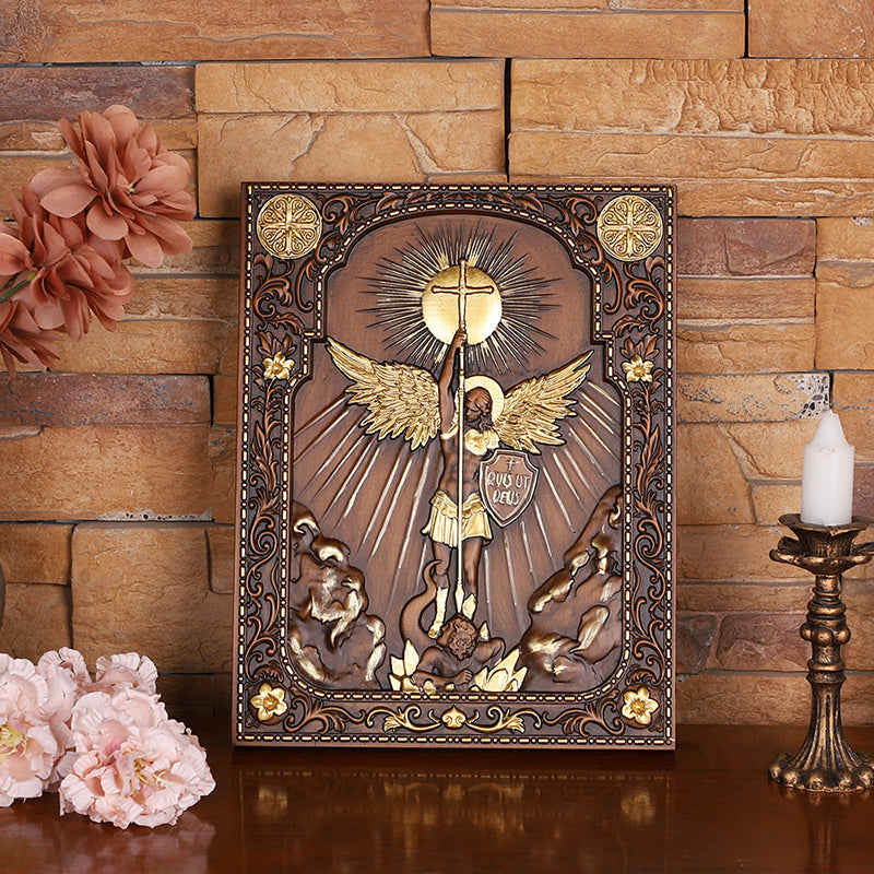 Handcrafted Archangel Michael Wooden Icon - Religious Wall Decor, Christian Gift & Best Home Altar 2025 - QIADGE