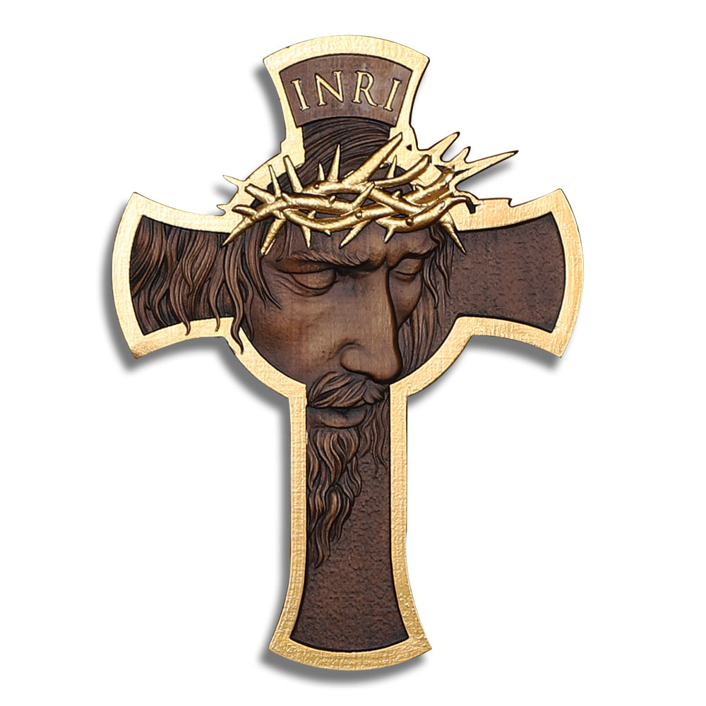 Jesus Crown of Thorns Wood Cross | Handcrafted Christian Crucifix - QIADGE