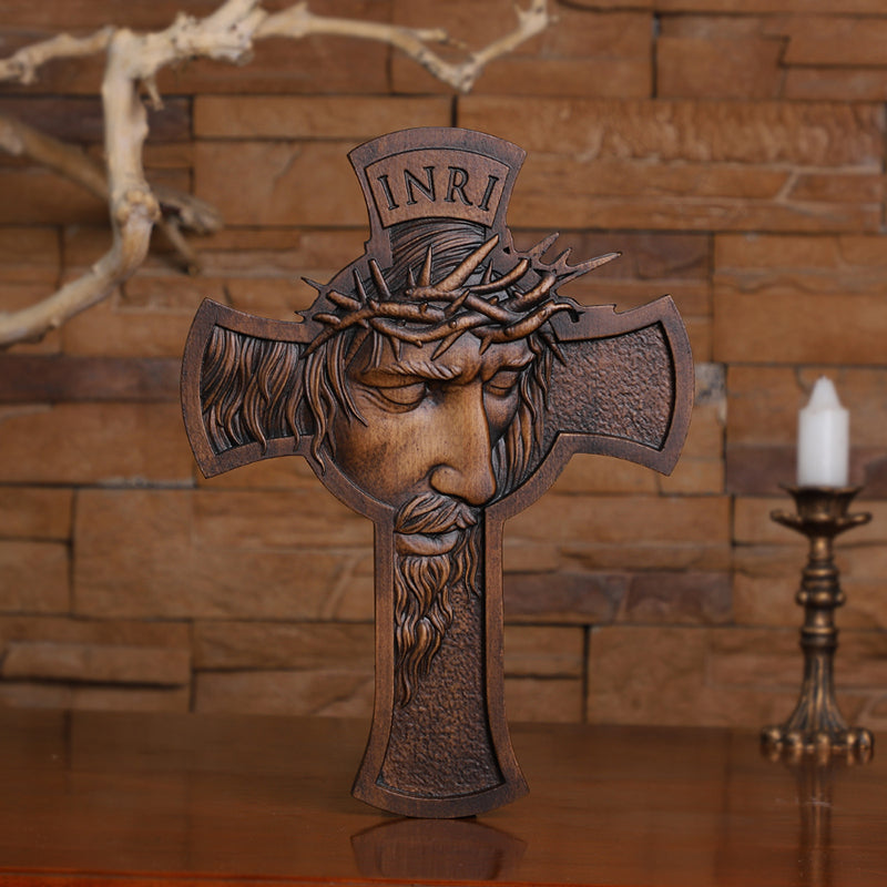 Jesus Crown of Thorns Wood Cross | Handcrafted Christian Crucifix - QIADGE