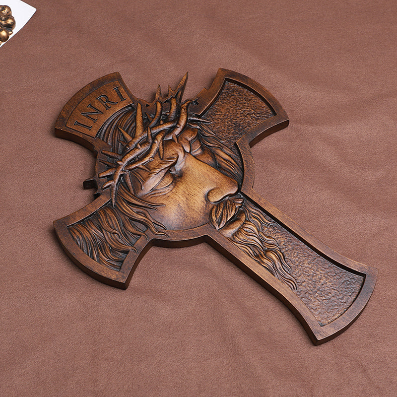 Jesus Crown of Thorns Wood Cross | Handcrafted Christian Crucifix - QIADGE