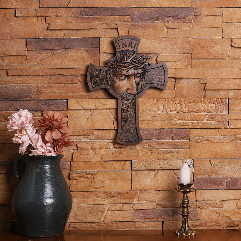 Jesus Crown of Thorns Wood Cross | Handcrafted Christian Crucifix - QIADGE