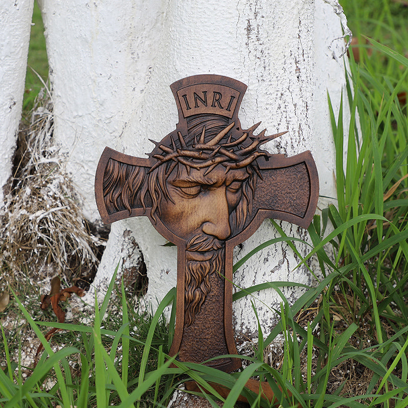 Jesus Crown of Thorns Wood Cross | Handcrafted Christian Crucifix - QIADGE
