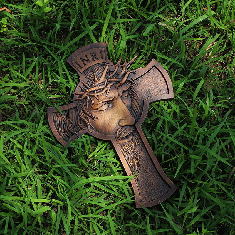 Jesus Crown of Thorns Wood Cross | Handcrafted Christian Crucifix - QIADGE