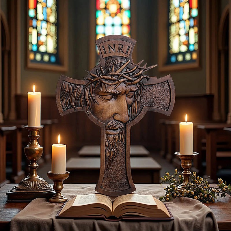 Jesus Crown of Thorns Wood Cross | Handcrafted Christian Crucifix - QIADGE
