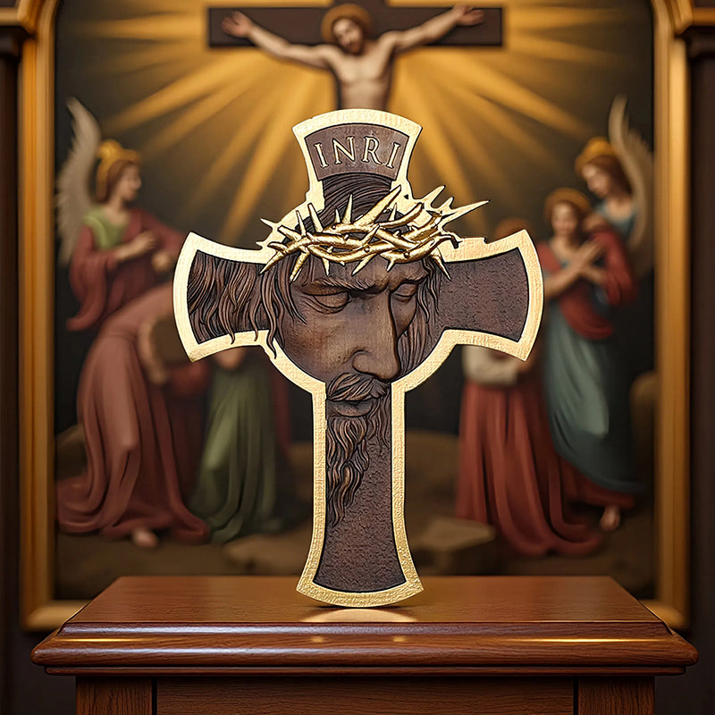 Jesus Crown of Thorns Wood Cross | Handcrafted Christian Crucifix - QIADGE