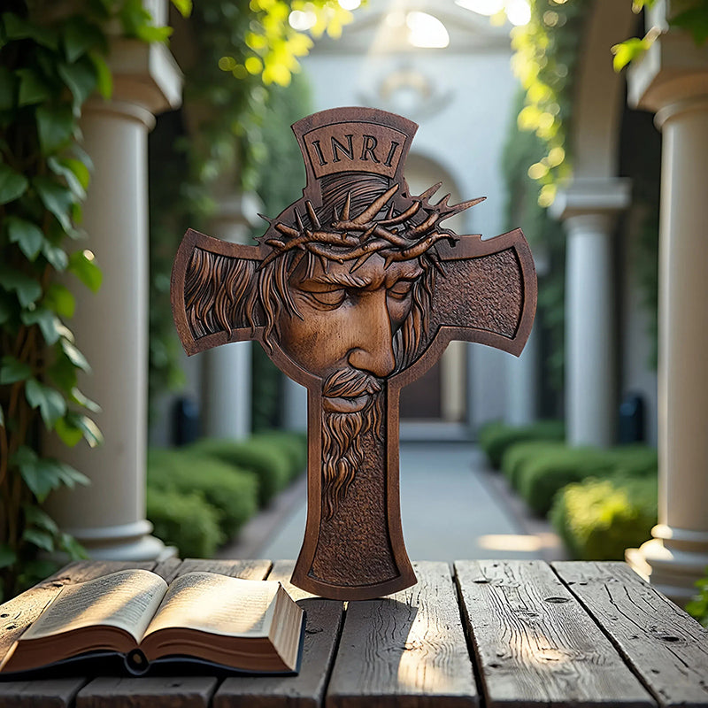 Jesus Crown of Thorns Wood Cross | Handcrafted Christian Crucifix - QIADGE