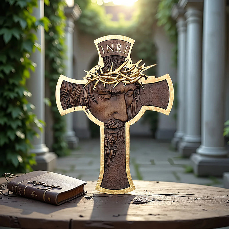 Jesus Crown of Thorns Wood Cross | Handcrafted Christian Crucifix - QIADGE