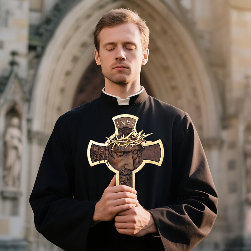 Jesus Crown of Thorns Wood Cross | Handcrafted Christian Crucifix - QIADGE