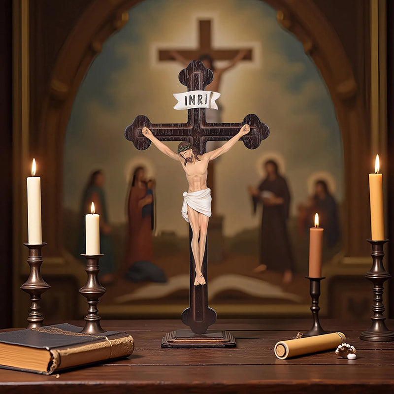 14" Jesus Crucifix - Hand Carved Suffering Christ - Church Home Altar - QIADGE