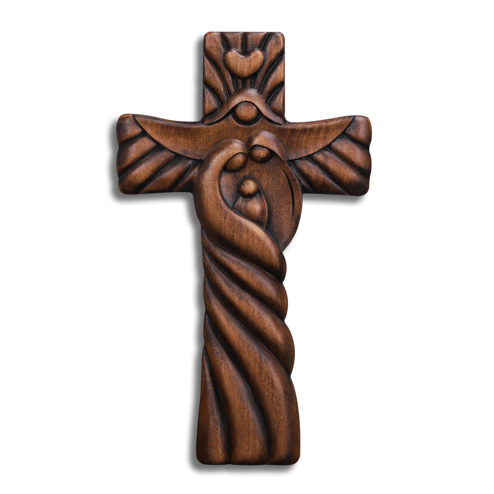 Holy Family Hand Carved Wood Icon | Joseph, Mary & Baby Jesus Figure - QIADGE
