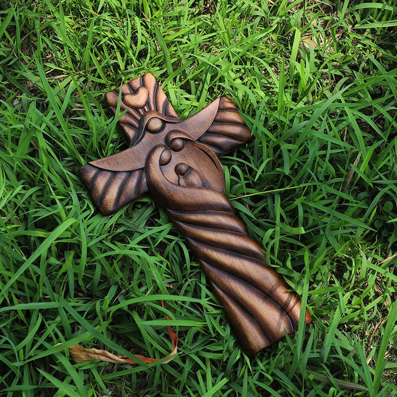 Holy Family Hand Carved Wood Icon | Joseph, Mary & Baby Jesus Figure - QIADGE