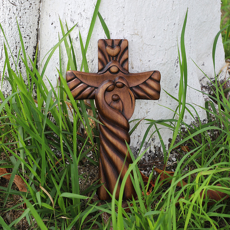 Holy Family Hand Carved Wood Icon | Joseph, Mary & Baby Jesus Figure - QIADGE