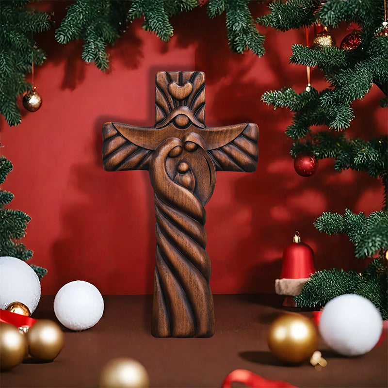 Holy Family Hand Carved Wood Icon | Joseph, Mary & Baby Jesus Figure - QIADGE