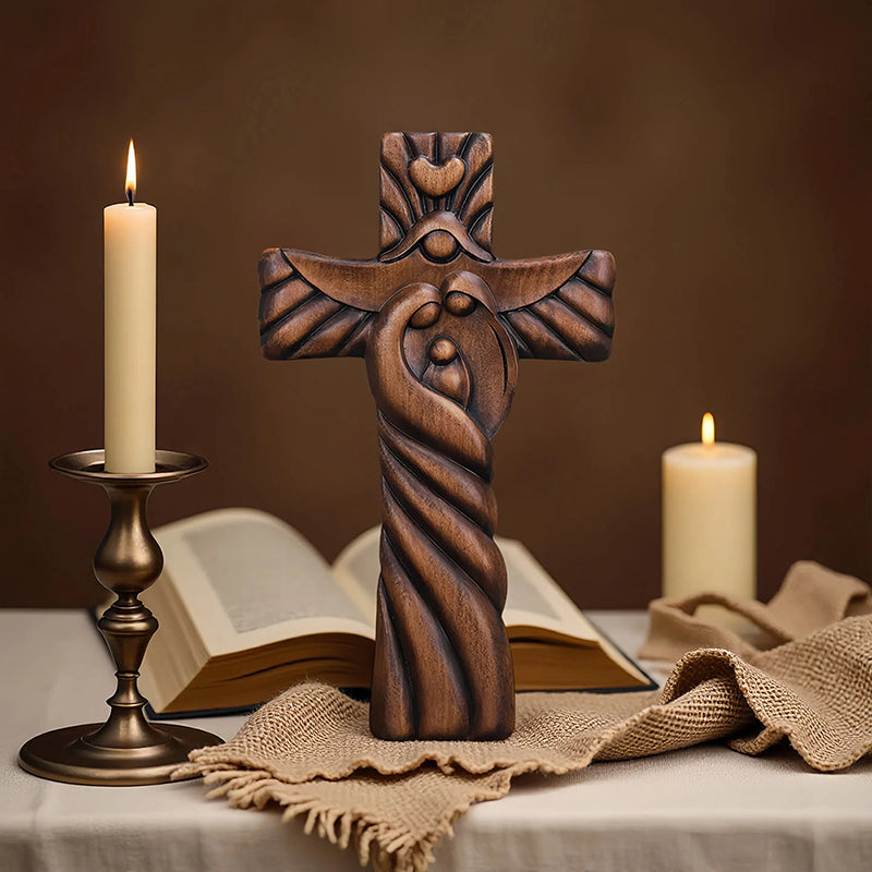 Holy Family Hand Carved Wood Icon | Joseph, Mary & Baby Jesus Figure - QIADGE