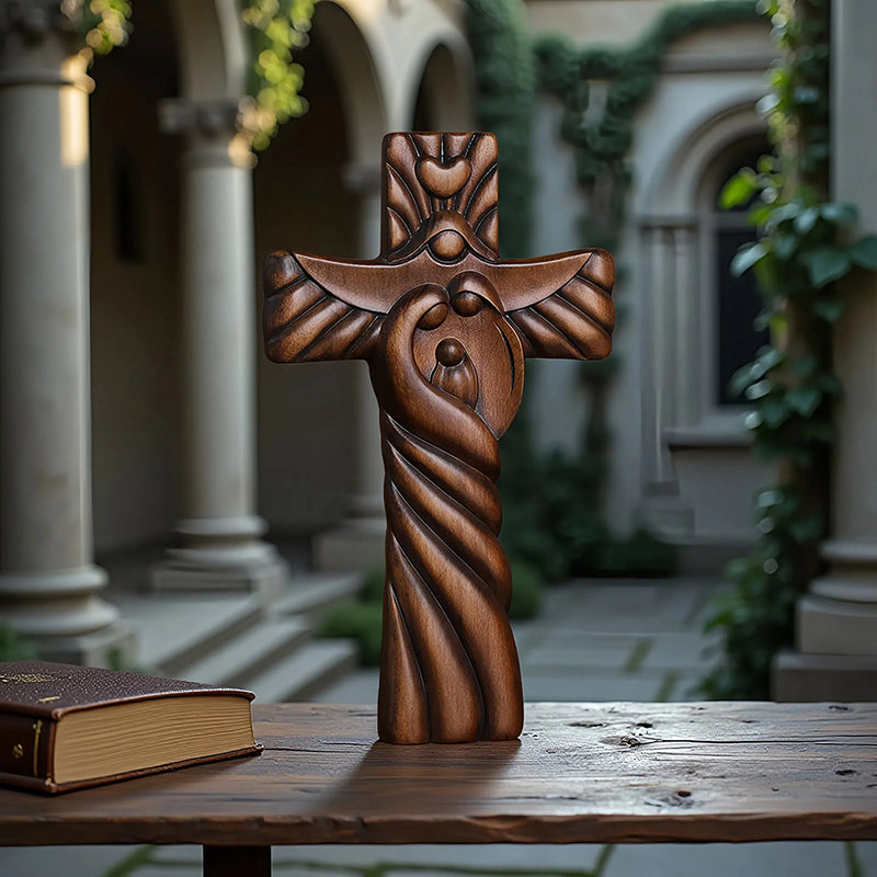 Holy Family Hand Carved Wood Icon | Joseph, Mary & Baby Jesus Figure - QIADGE