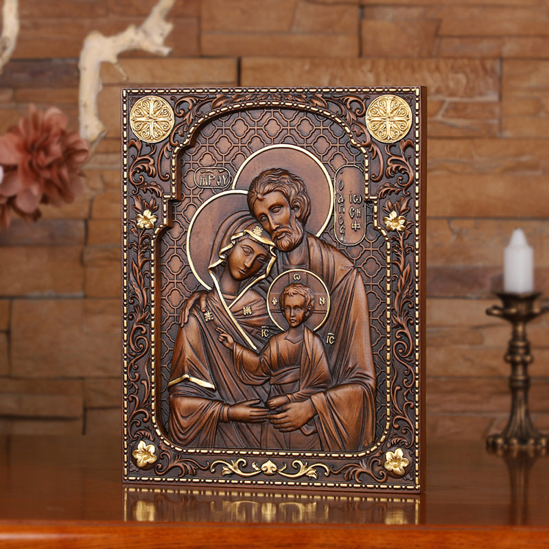 Holy Family Nativity Hand Carved Wood Sculpture - Christmas Manger Scene, Christian Altar Decor & Baptism Gift - QIADGE