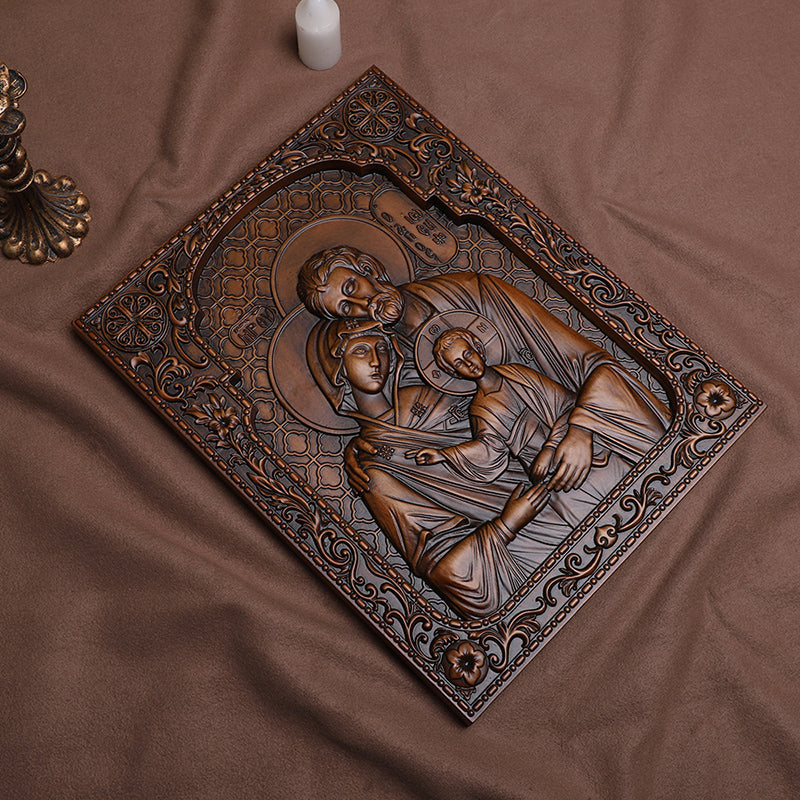 Holy Family Nativity Hand Carved Wood Sculpture - Christmas Manger Scene, Christian Altar Decor & Baptism Gift - QIADGE