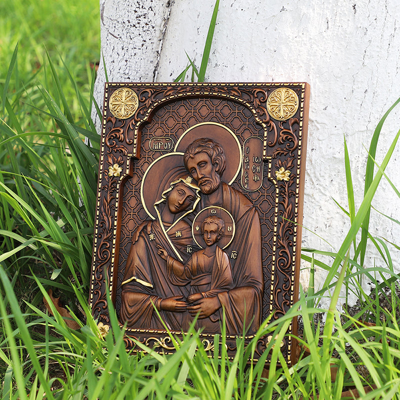 Holy Family Nativity Hand Carved Wood Sculpture - Christmas Manger Scene, Christian Altar Decor & Baptism Gift - QIADGE