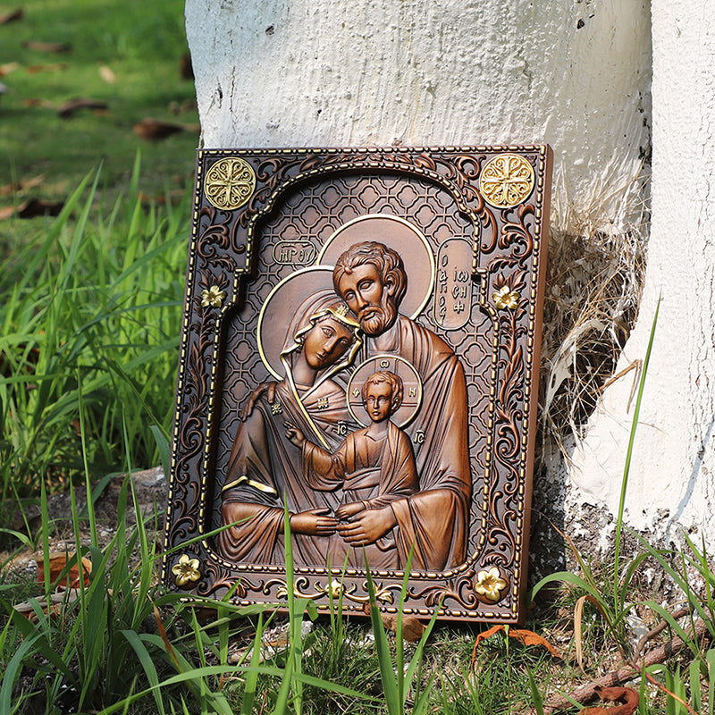 Holy Family Nativity Hand Carved Wood Sculpture - Christmas Manger Scene, Christian Altar Decor & Baptism Gift - QIADGE