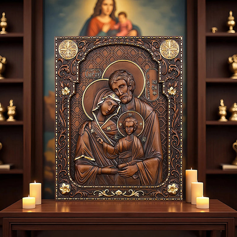 Holy Family Nativity Hand Carved Wood Sculpture - Christmas Manger Scene, Christian Altar Decor & Baptism Gift - QIADGE