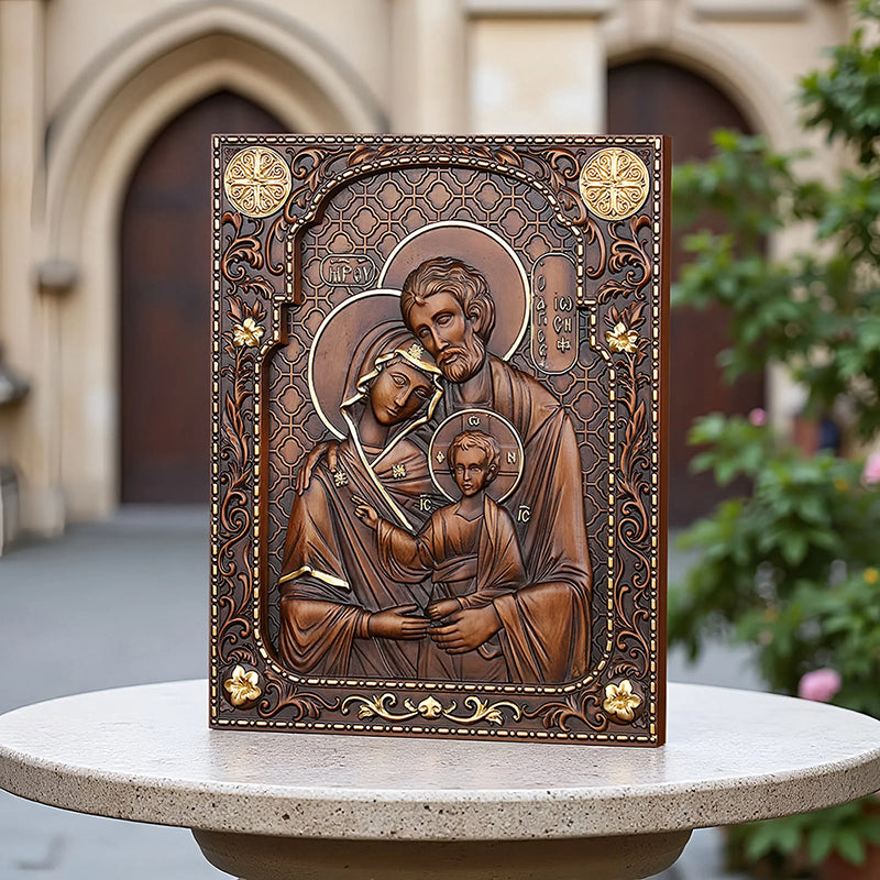 Holy Family Nativity Hand Carved Wood Sculpture - Christmas Manger Scene, Christian Altar Decor & Baptism Gift - QIADGE