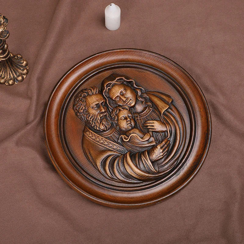 Beautiful Holy Family Wood Carving Art - 12 Inch Wall Decor for Christian Home - QIADGE