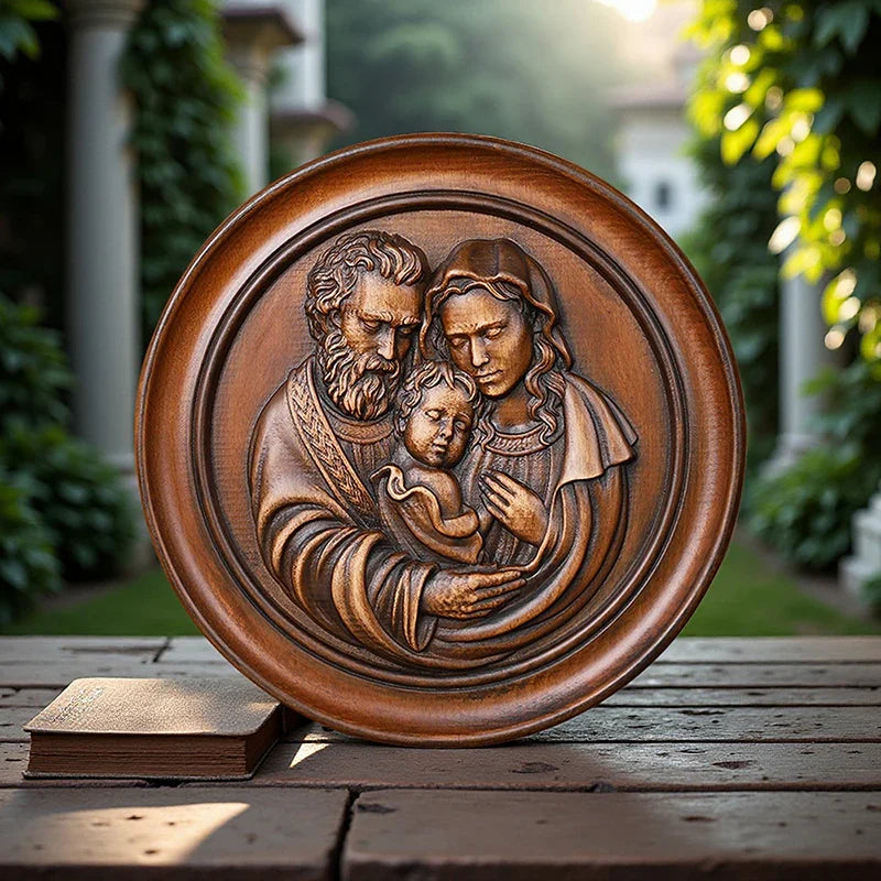 Beautiful Holy Family Wood Carving Art - 12 Inch Wall Decor for Christian Home - QIADGE