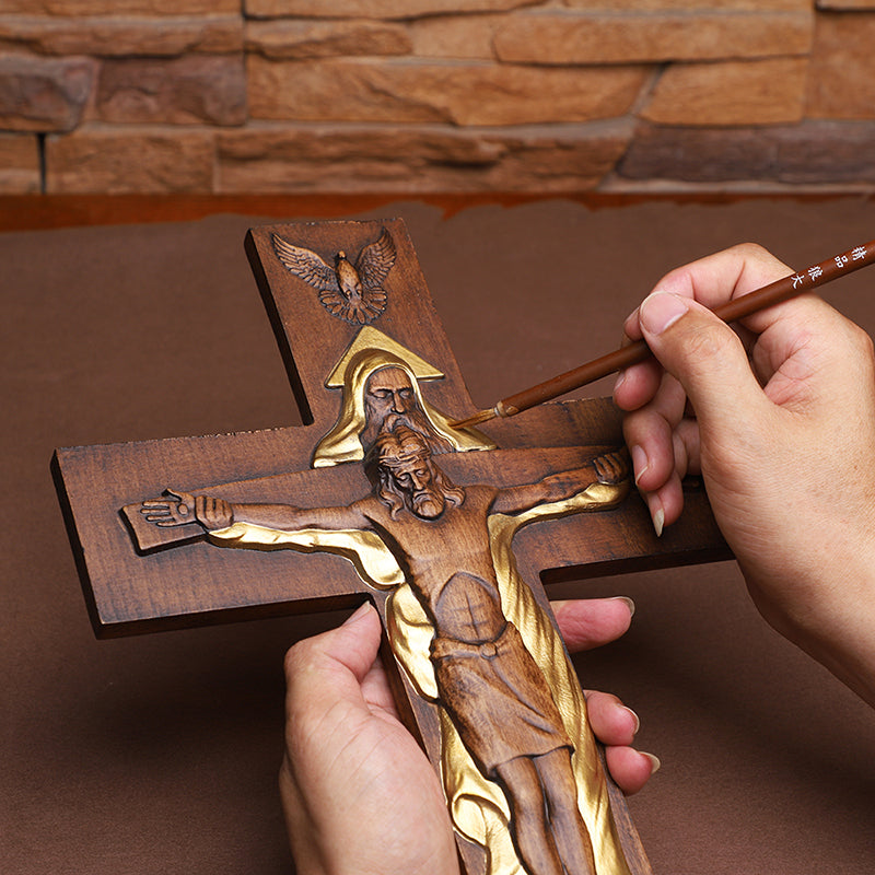 Holy Trinity Wood Cross - Meaningful Christian Gift & Religious Home Decor - QIADGE
