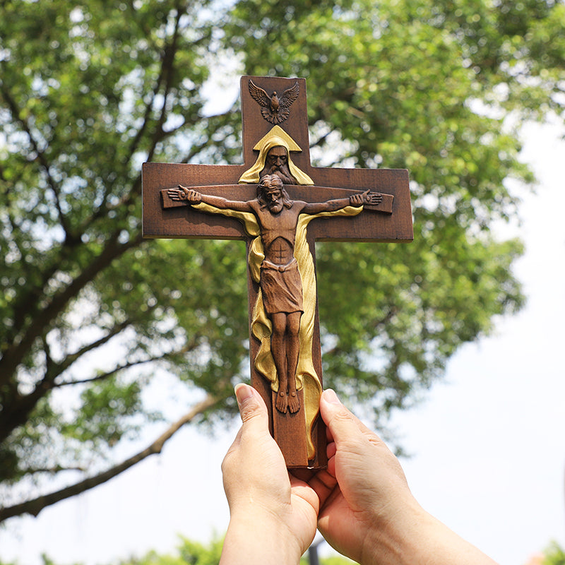 Holy Trinity Wood Cross - Meaningful Christian Gift & Religious Home Decor - QIADGE
