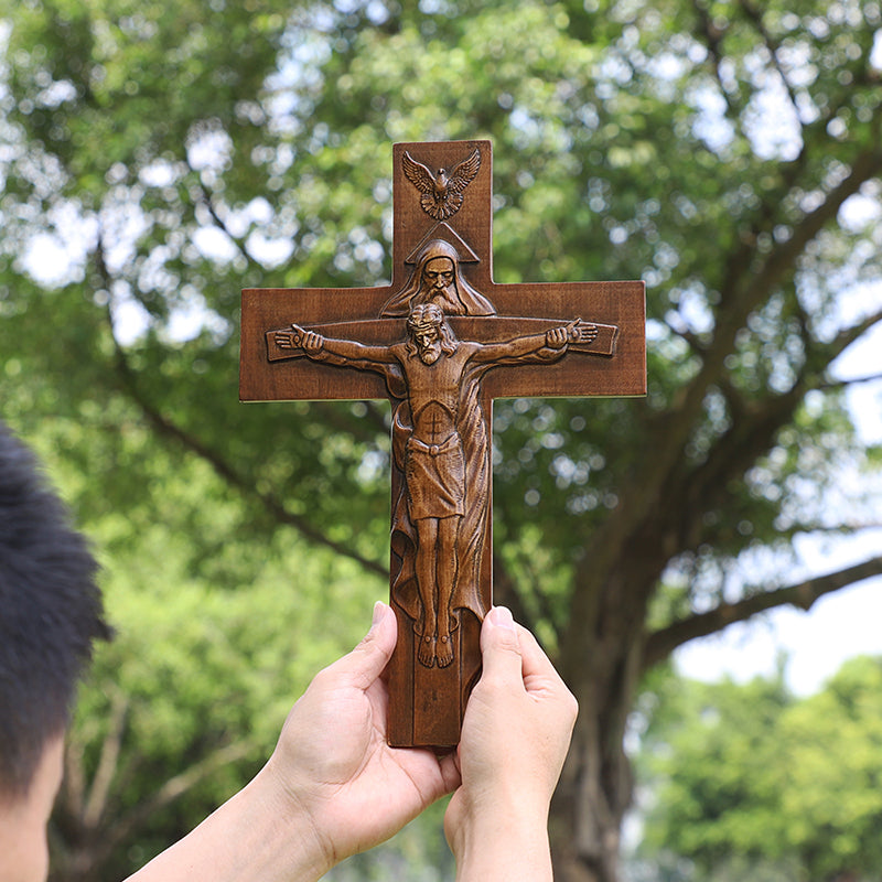 Holy Trinity Wood Cross - Meaningful Christian Gift & Religious Home Decor - QIADGE