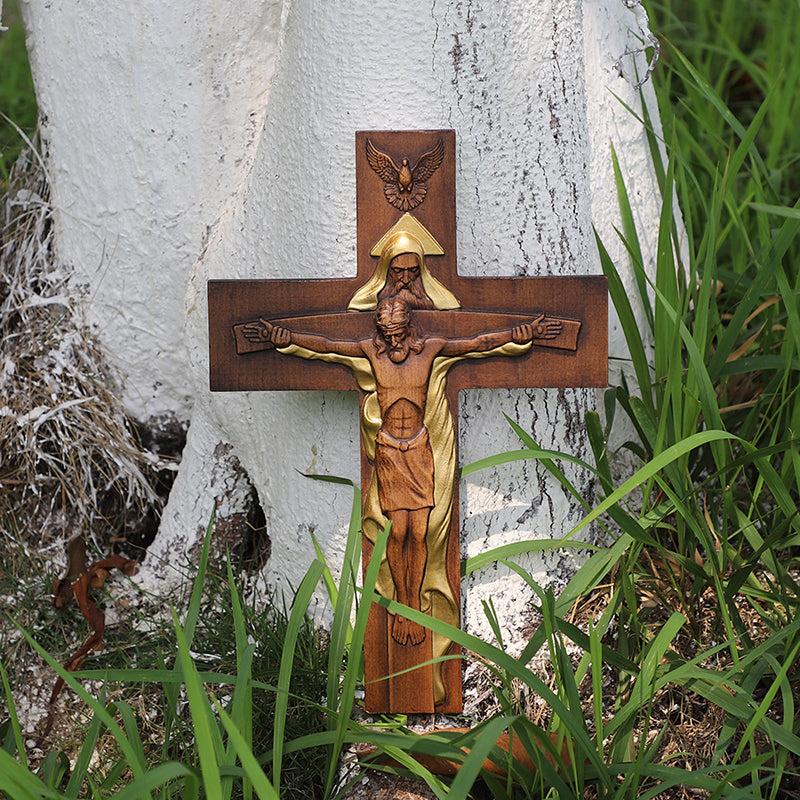 Holy Trinity Wood Cross - Meaningful Christian Gift & Religious Home Decor - QIADGE