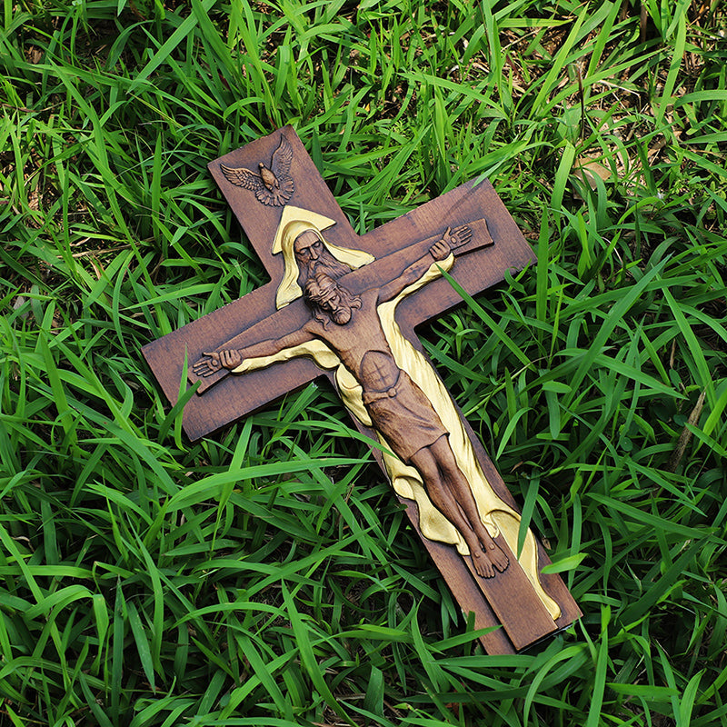 Holy Trinity Wood Cross - Meaningful Christian Gift & Religious Home Decor - QIADGE