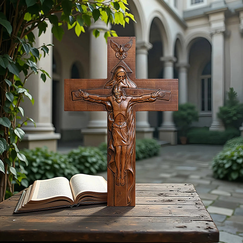Holy Trinity Wood Cross - Meaningful Christian Gift & Religious Home Decor - QIADGE