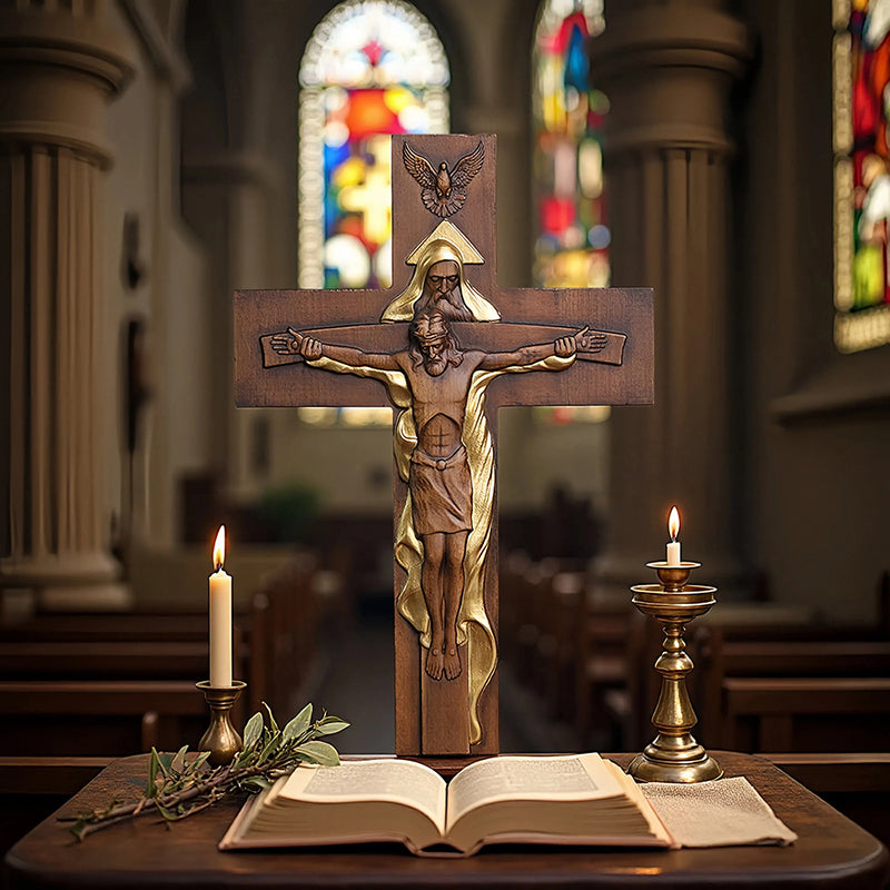 Holy Trinity Wood Cross - Meaningful Christian Gift & Religious Home Decor - QIADGE