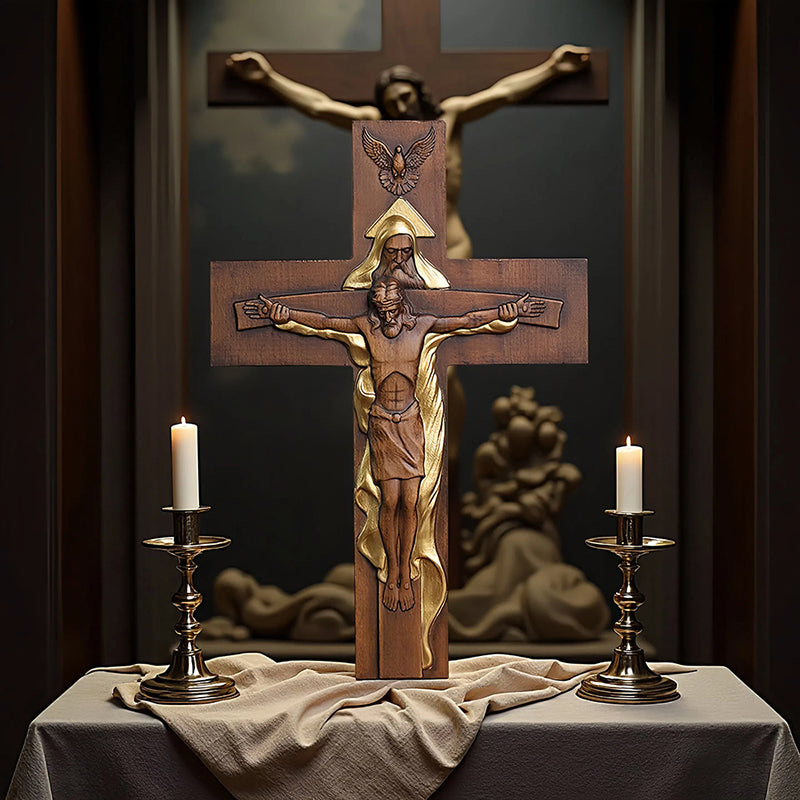 Holy Trinity Wood Cross - Meaningful Christian Gift & Religious Home Decor - QIADGE
