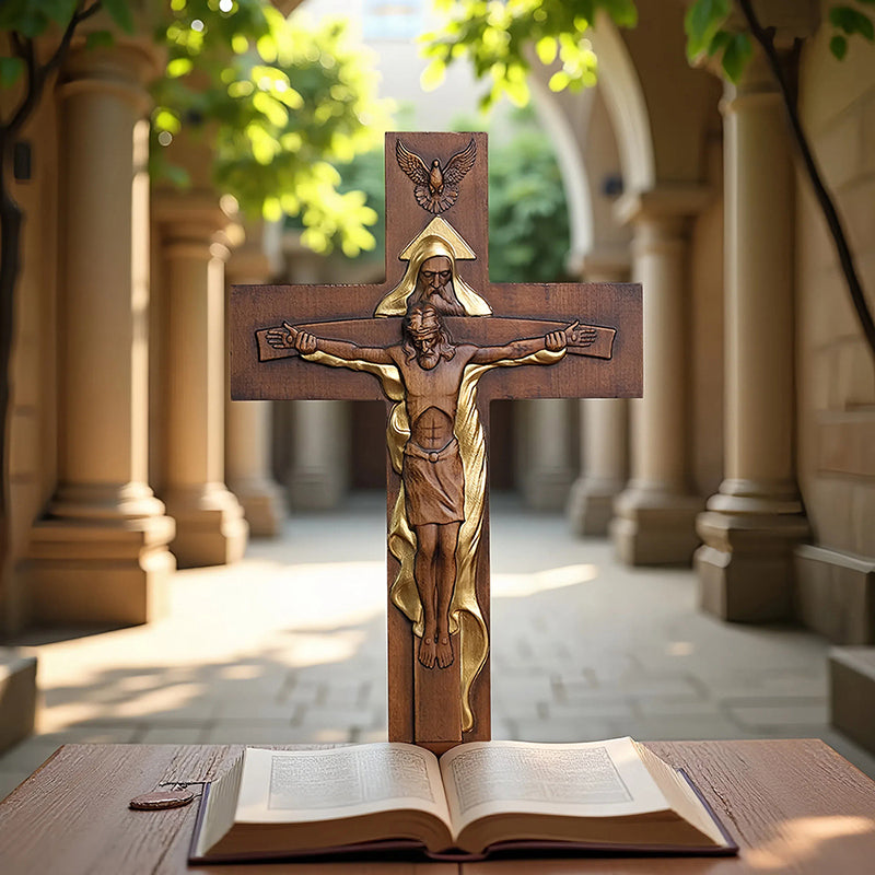 Holy Trinity Wood Cross - Meaningful Christian Gift & Religious Home Decor - QIADGE