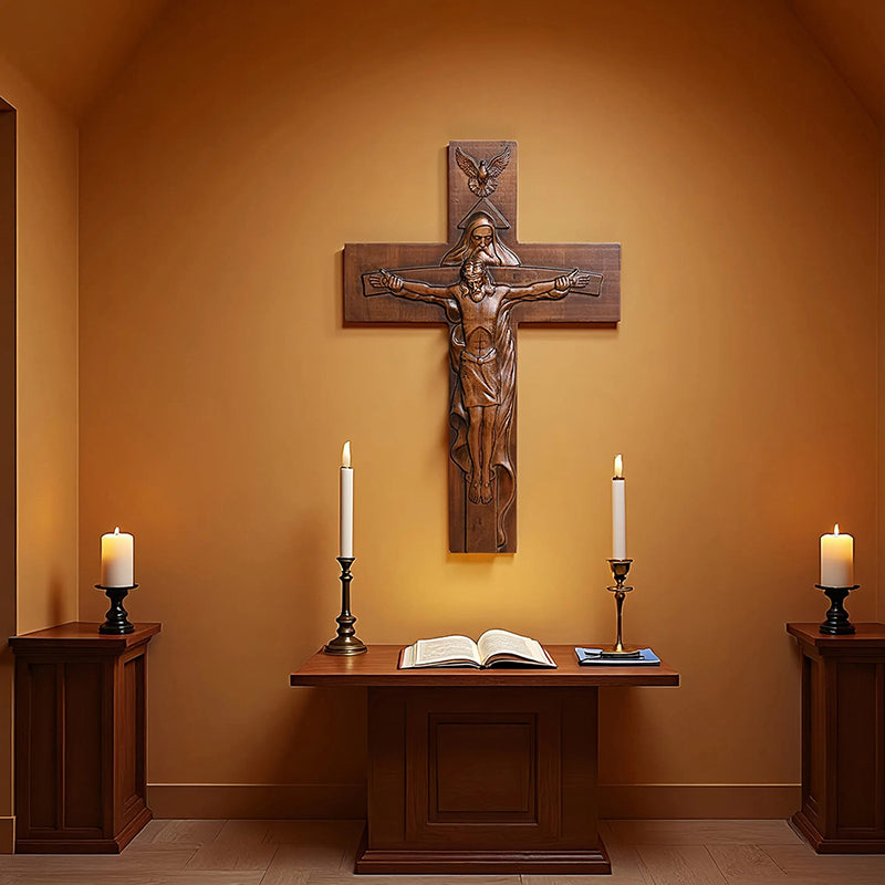 Holy Trinity Wood Cross - Meaningful Christian Gift & Religious Home Decor - QIADGE