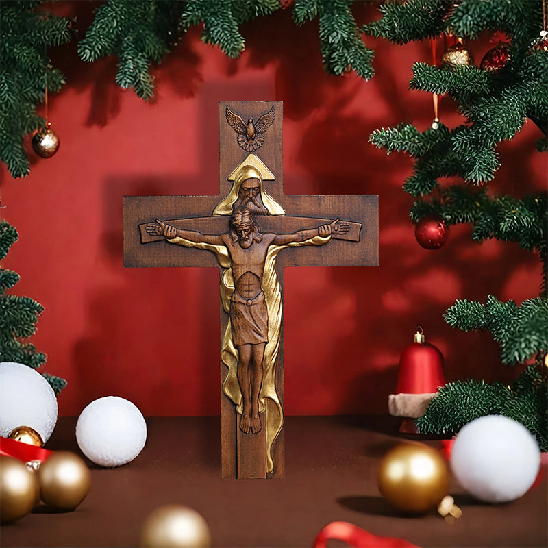 Holy Trinity Wood Cross - Meaningful Christian Gift & Religious Home Decor - QIADGE